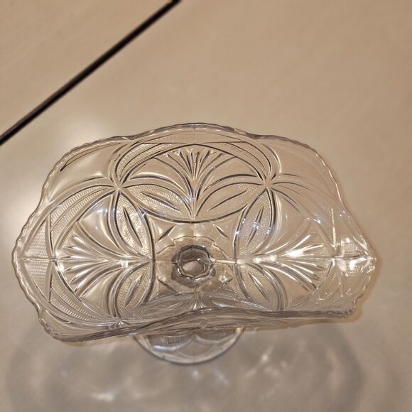 Pressed Glass Compote Footed Banana Fruit Boat Stand Basket Pedestal 8" Tall - Picture 6 of 11